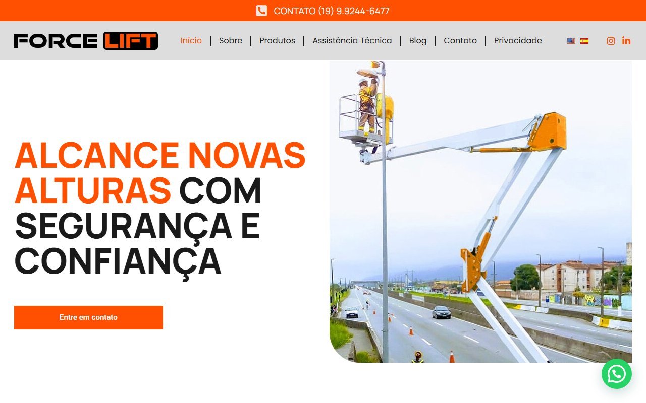 Screenshot do site Force Lift Plataformas (forcelift.com.br)