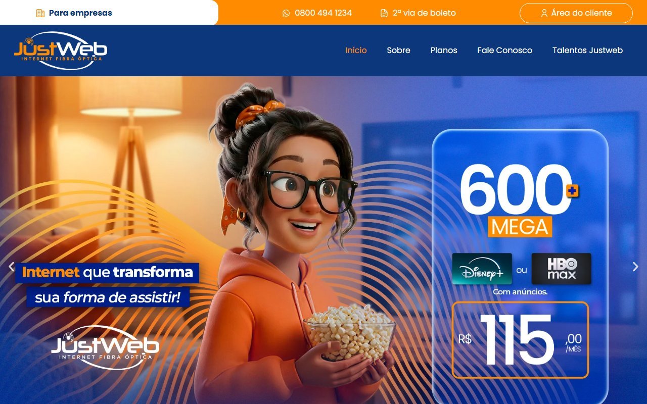 Screenshot do site JustWeb Telecom (justweb.com.br)