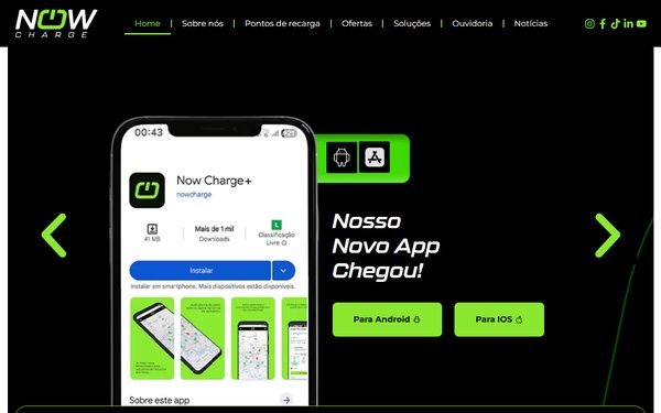Screenshot do site Now Charge Mobilidade Elétrica (nowcharge.com.br)