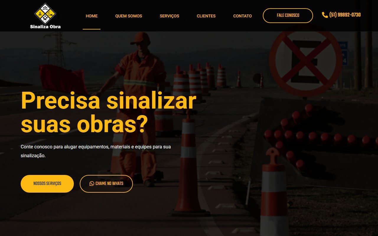 Screenshot do site Sinaliza Obra (sinalizaobra.com.br)