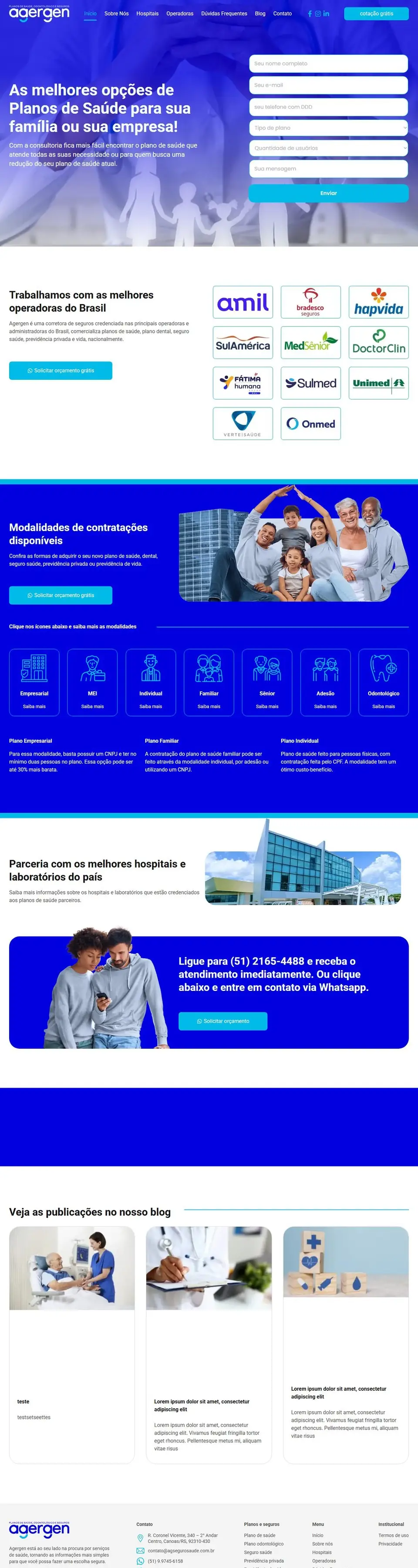 Página inicial do site da Agergen Assessoria Predial