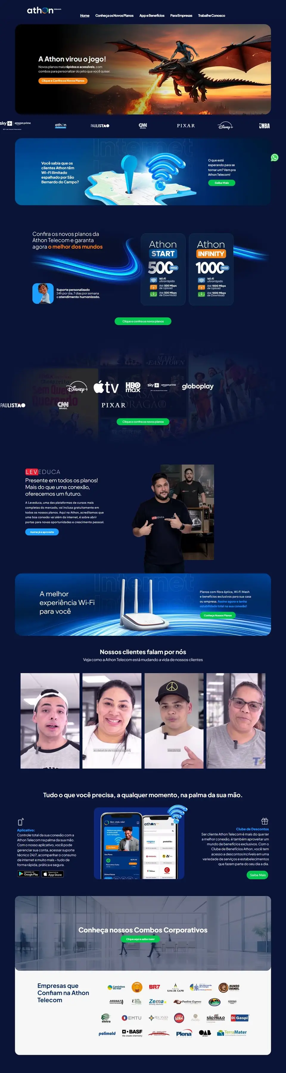 Página inicial do site da Athon Telecom (PlayNet)