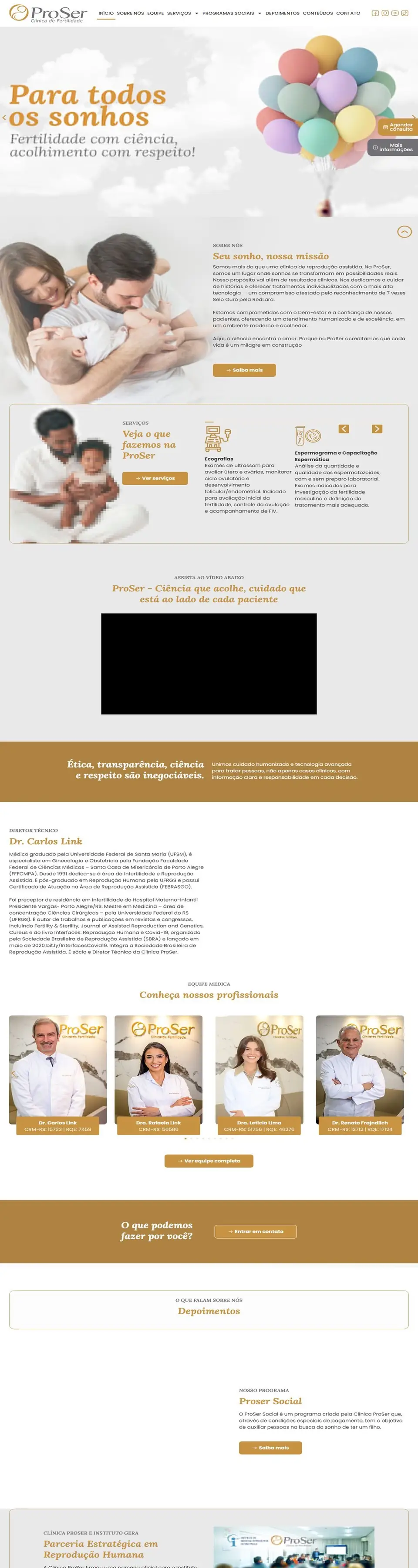 Página inicial do site da Clínica ProSer Reprodução Humana