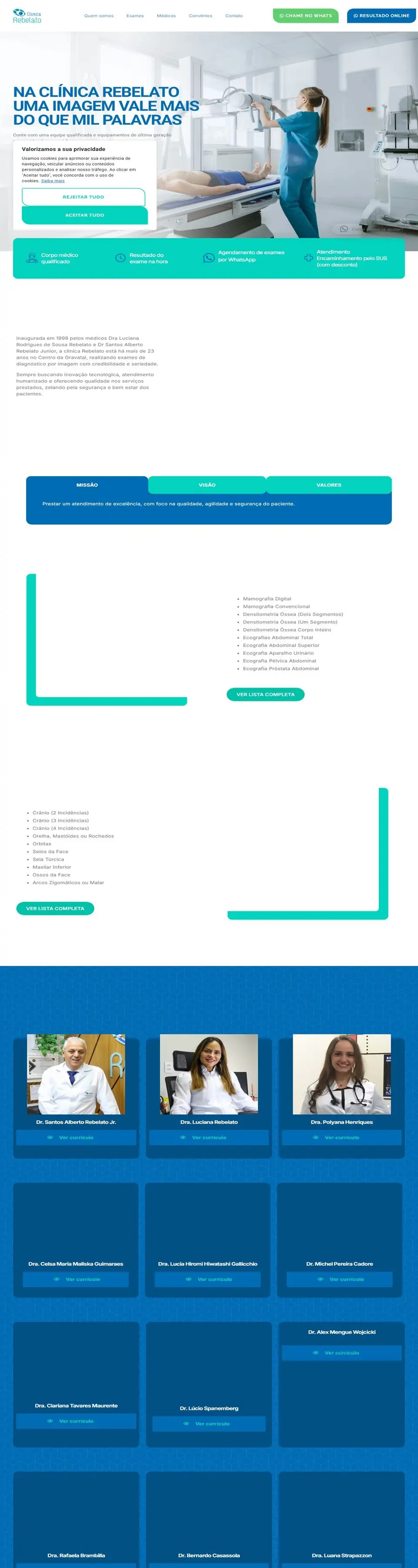 Página inicial do site da Clínica Rebelato