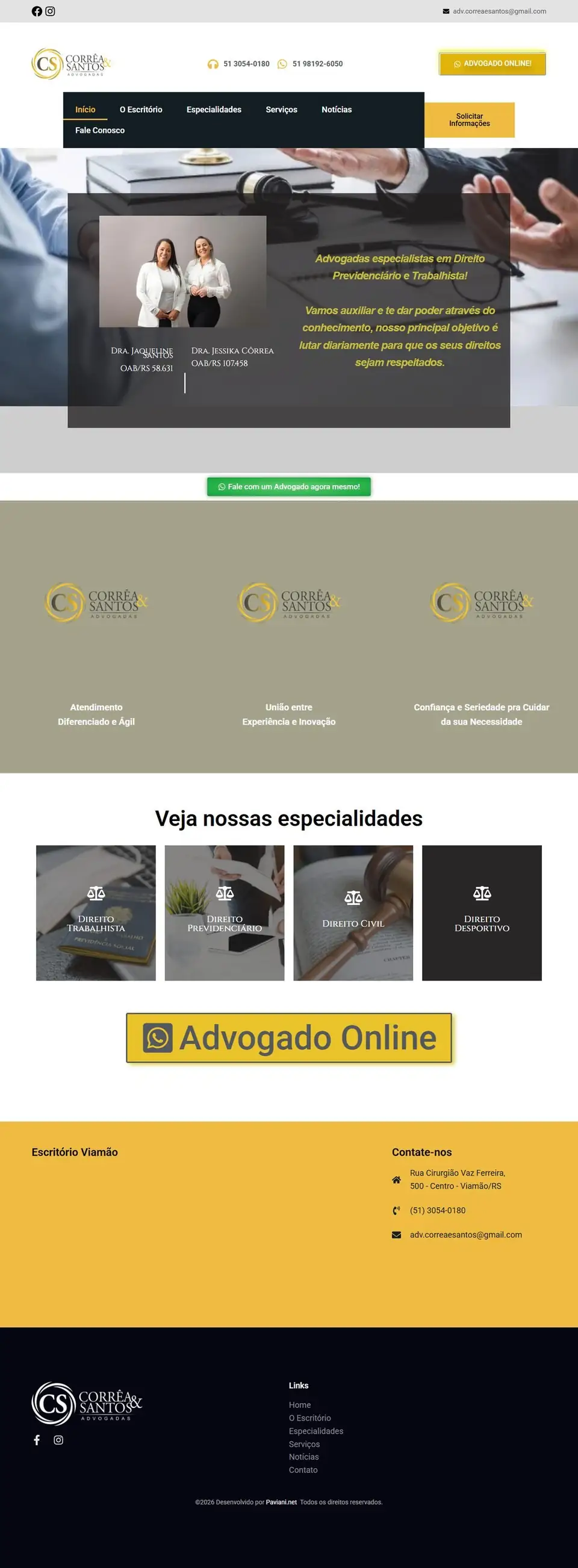 Página inicial do site da Correa e Santos Advogados