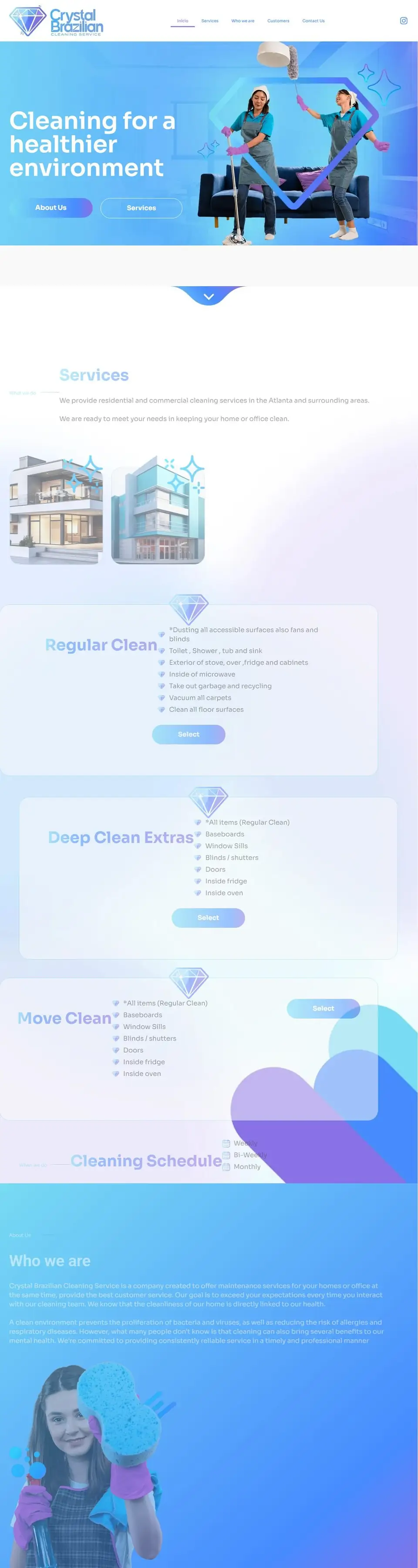 Página inicial do site da Crystal Brazilian Cleaning