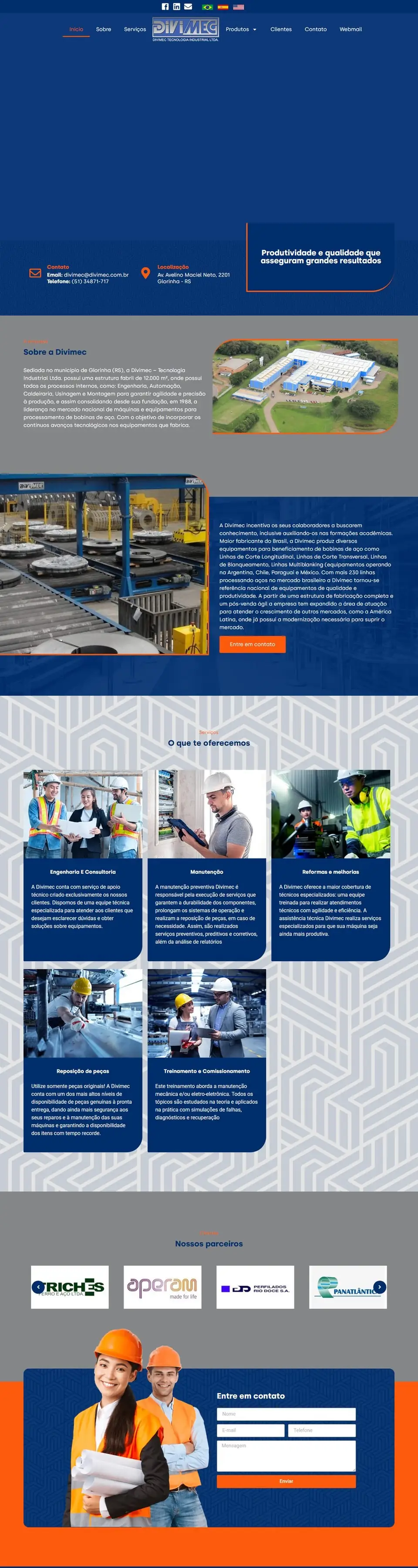 Página inicial do site da Divimec Máquinas & Equipamentos