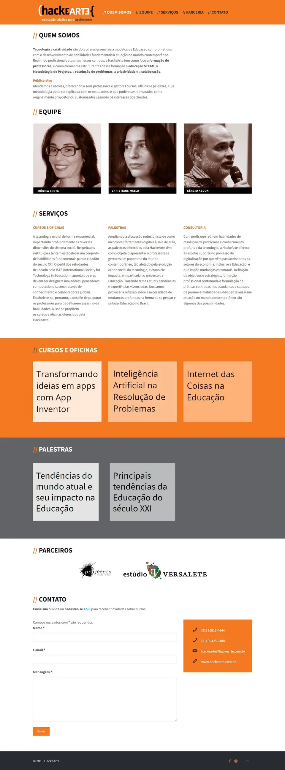 Página inicial do site da HackeArte Educação Criativa