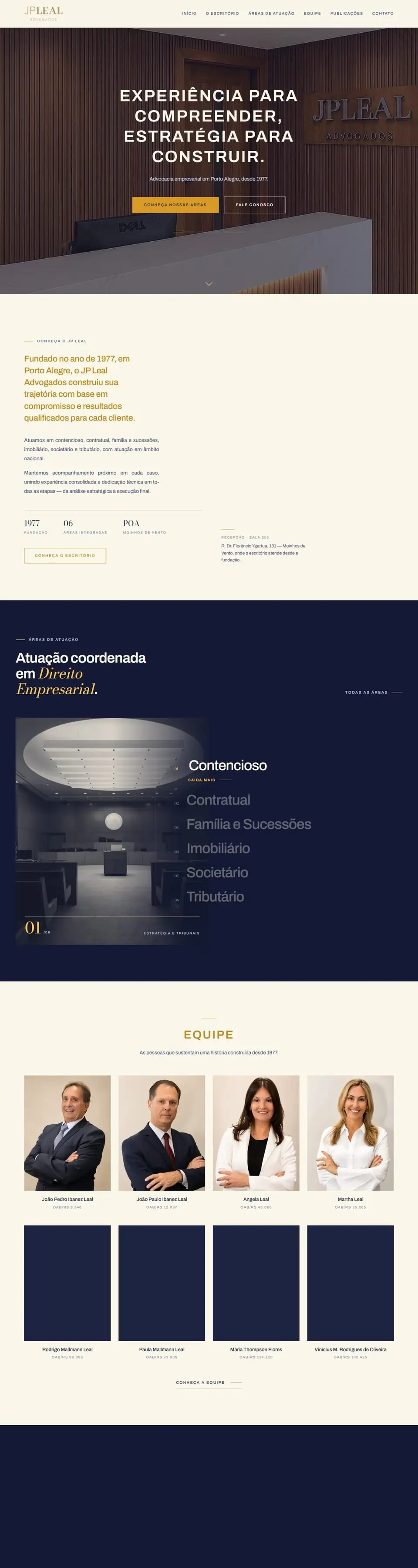 Página inicial do site da JP Leal Advogados