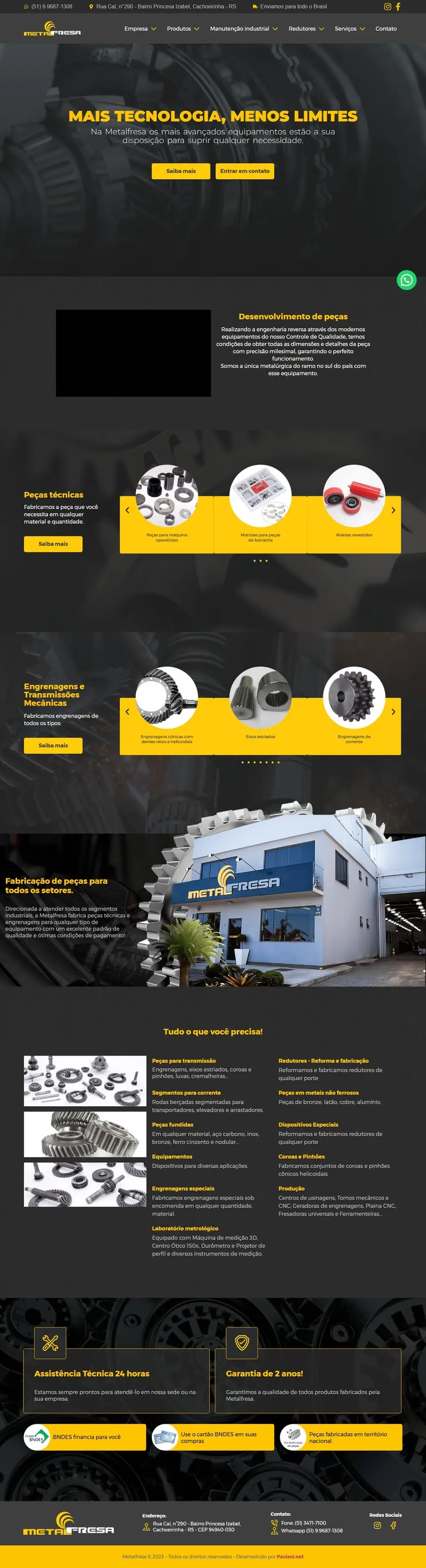 Página inicial do site da Metalfresa Usinagem & Ferramentaria