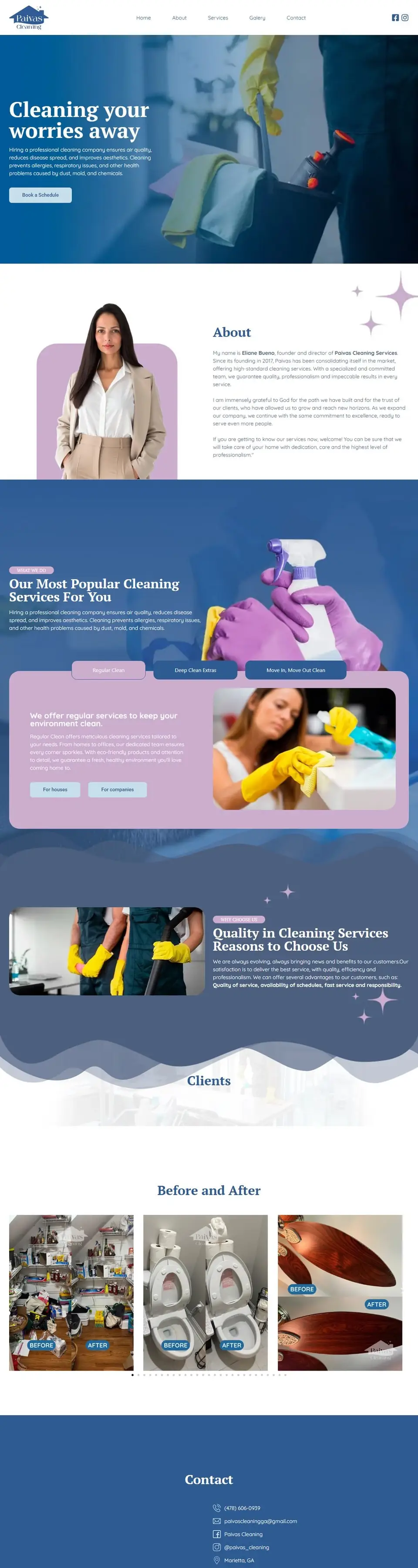 Página inicial do site da Paivas Cleaning