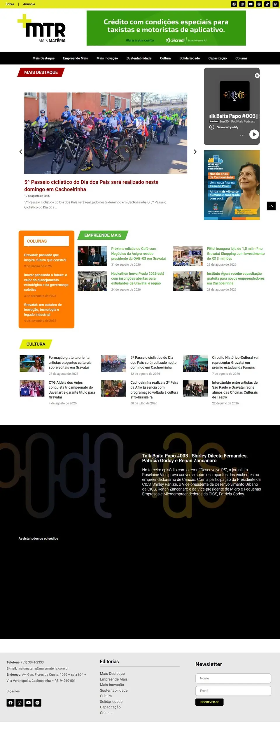 Página inicial do site da Portal Mais Matéria