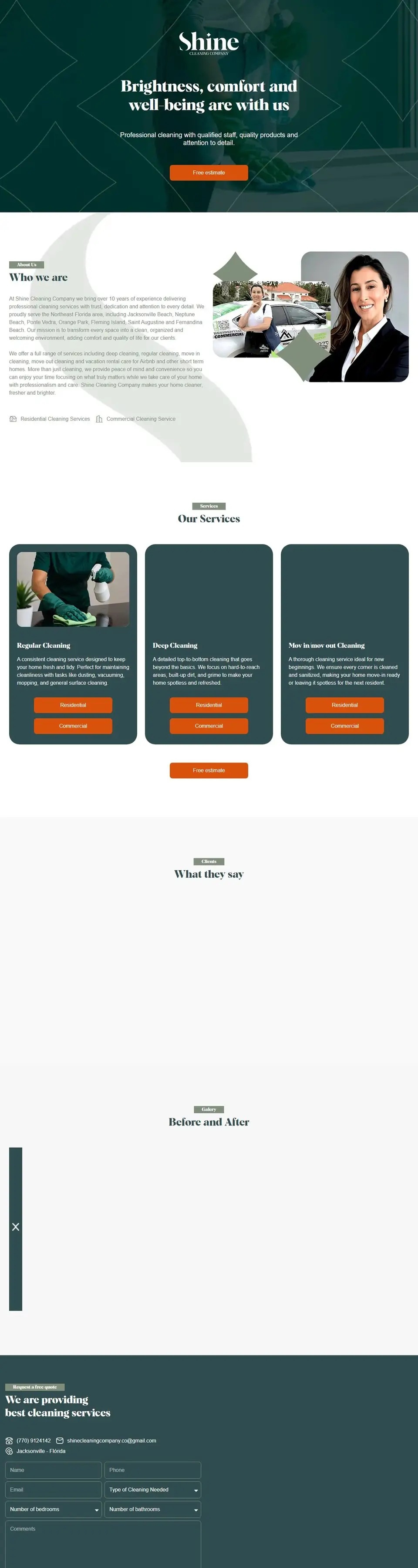 Página inicial do site da Shine Cleaning Florida