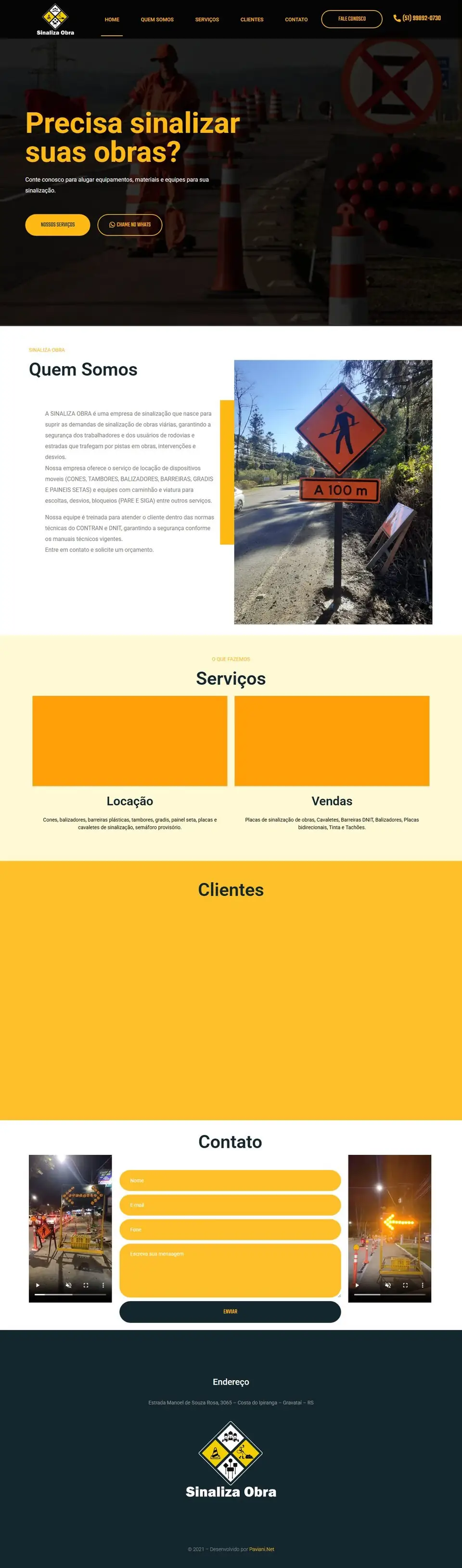 Página inicial do site da Sinaliza Obra