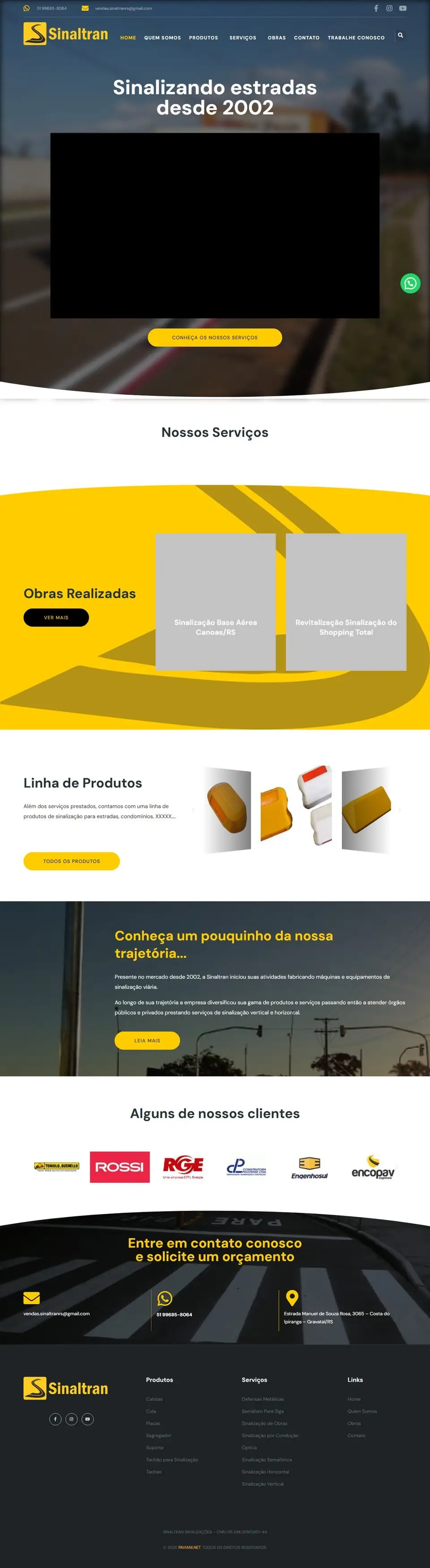 Página inicial do site da Sinaltran Sinalização Viária