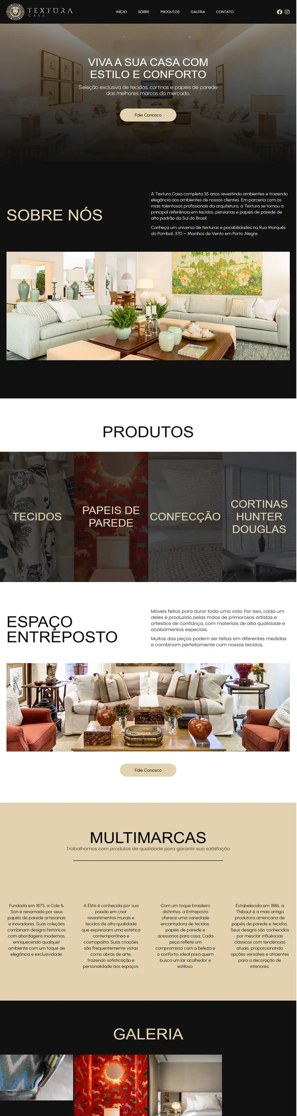Página inicial do site da Textura Casa Decoração