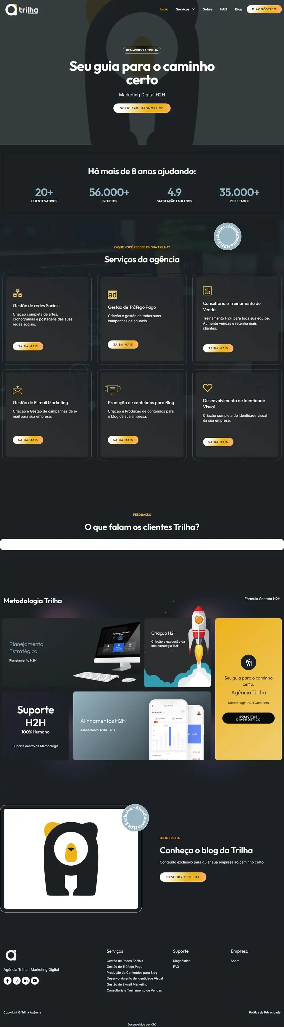 Página inicial do site da Trilha Marketing Digital