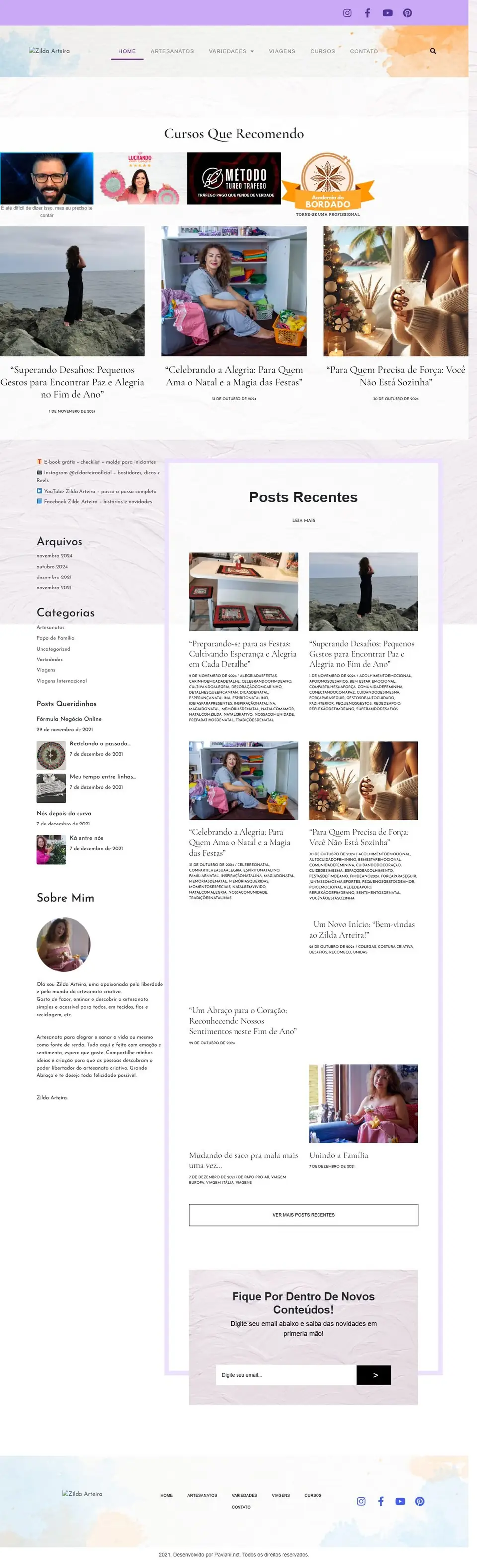 Página inicial do site da Zilda Arteira Ateliê
