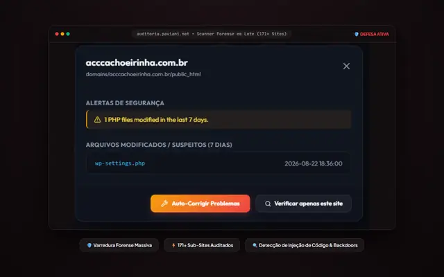 Interface do Auditoria & Defesa de 171+ Sub-Sites