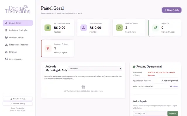 Interface do Dona Therezinha — Gestão de Ateliê & Produção